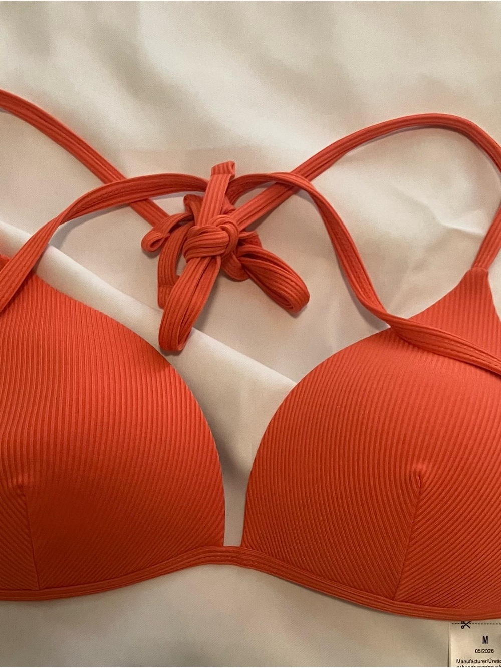 Women’s Orange Ribbed Push-Up Swim Top Brand New Size M